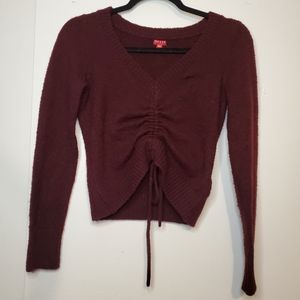GUESS scrunched crop top sweatshirt pullover maroon red burgundy